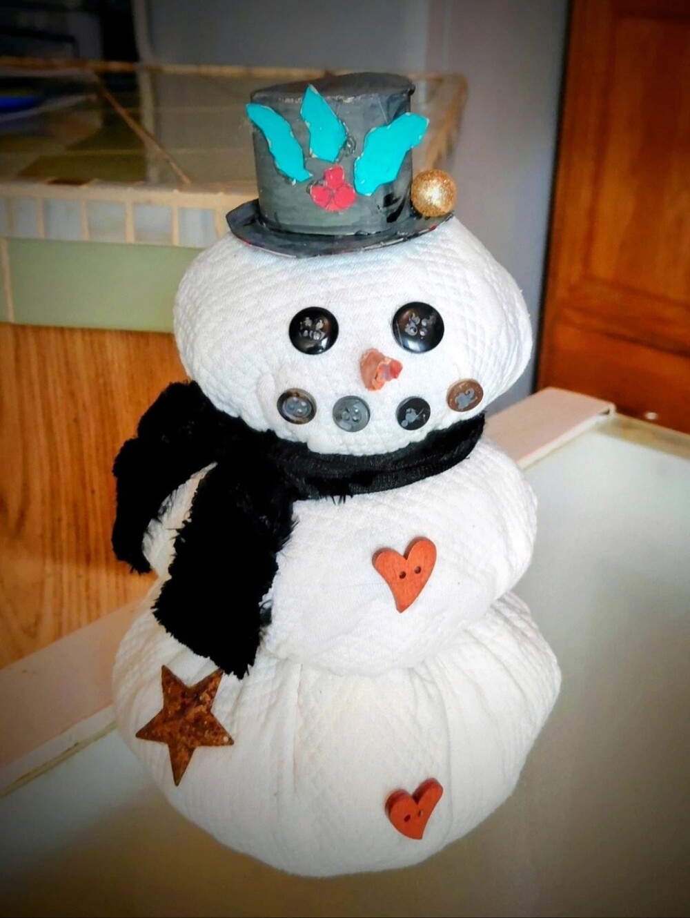 Cute Handmade snowman 10" tall ready to go home with you